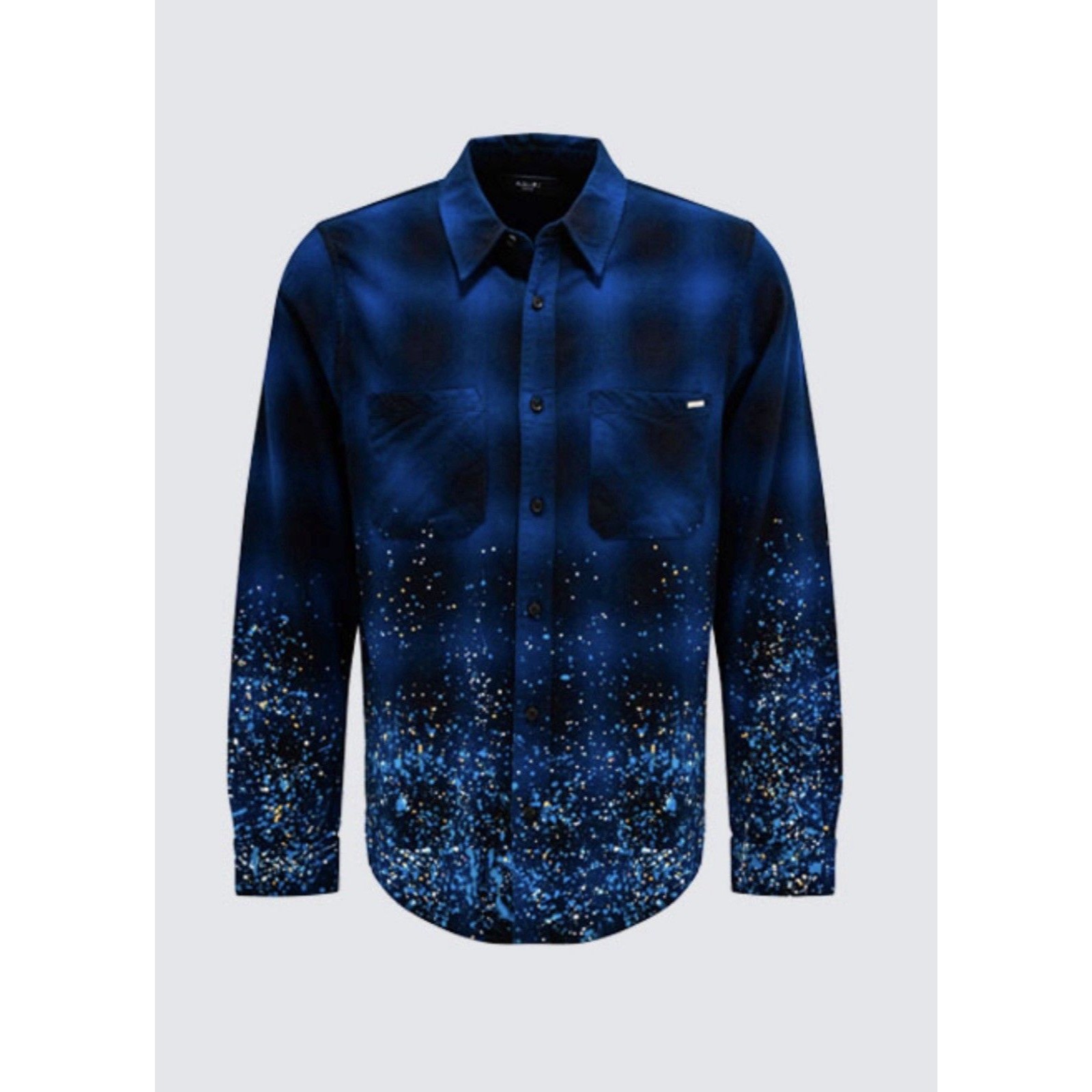Amiri Crystal Painter Blue Flannel Shirt Men's Us L French Size 52